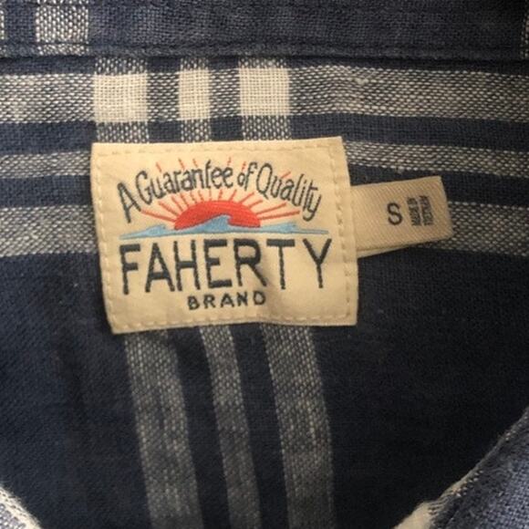Faherty Mens Shirt Blue White Plaid 100% Linen Button Up Long Sleeve Small - Picture 4 of 11